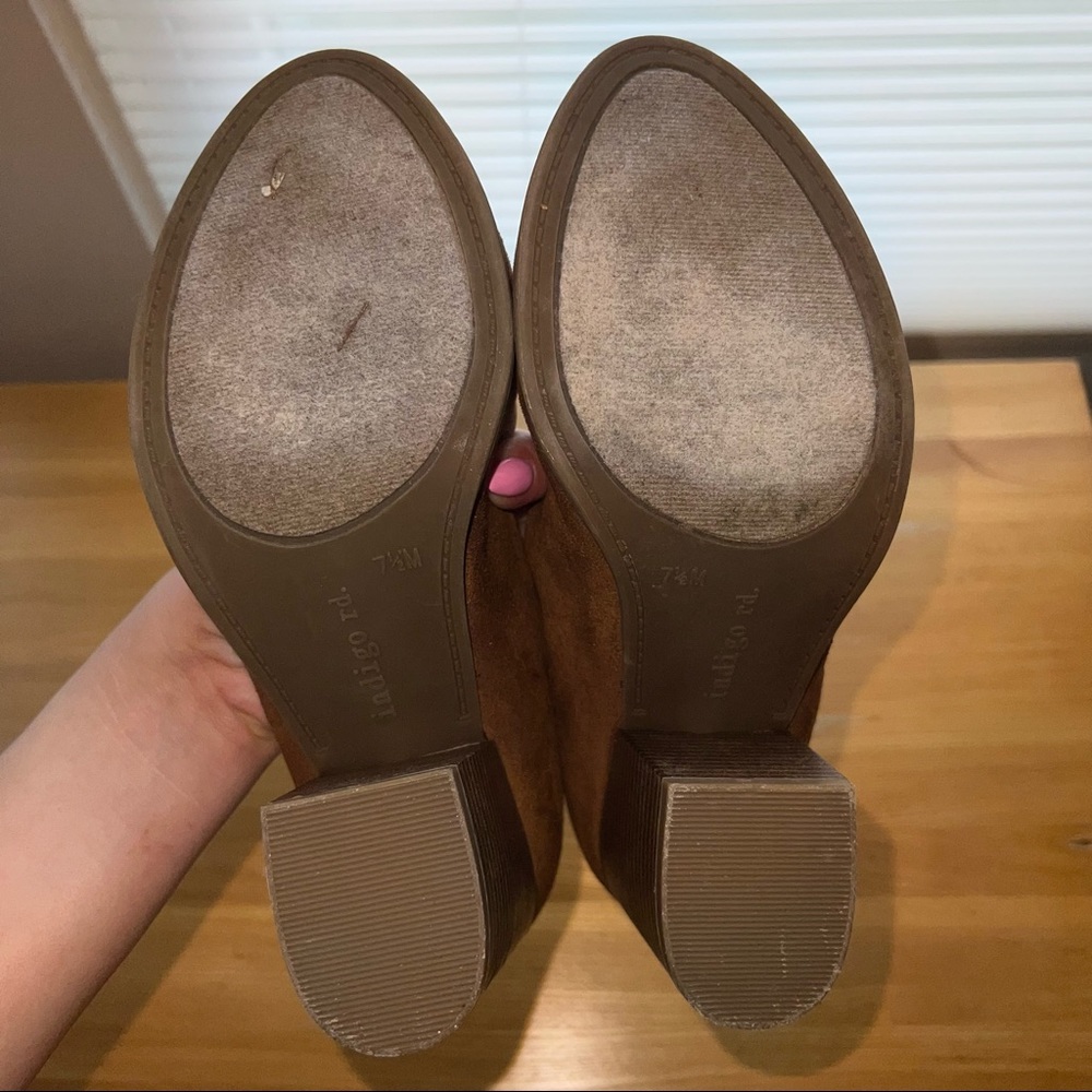 Indigo Rd. Brown Suede Ankle Booties “Obie” heeled boots women’s 7.5 like new - Picture 13 of 14